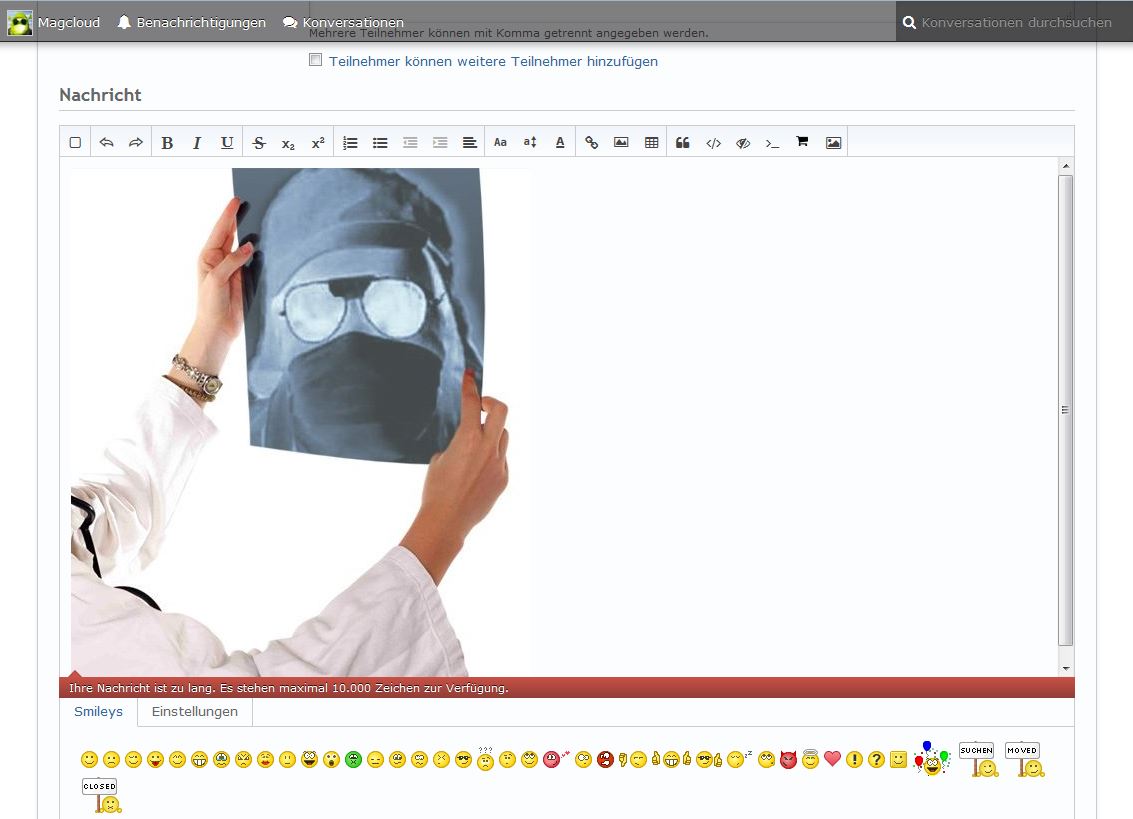 Probleme im Forum - 10.000Zeichen  Konversation Bilder einbetten